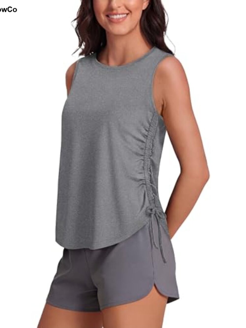 Womens High Neck Ruched Sleeveless Workout Tank Top Loose Fit Gym Activewear